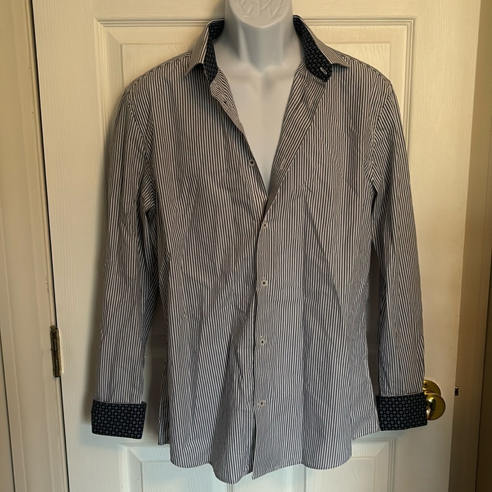 H&M Unique Striped Dress Shirt With 70s Style Detailing